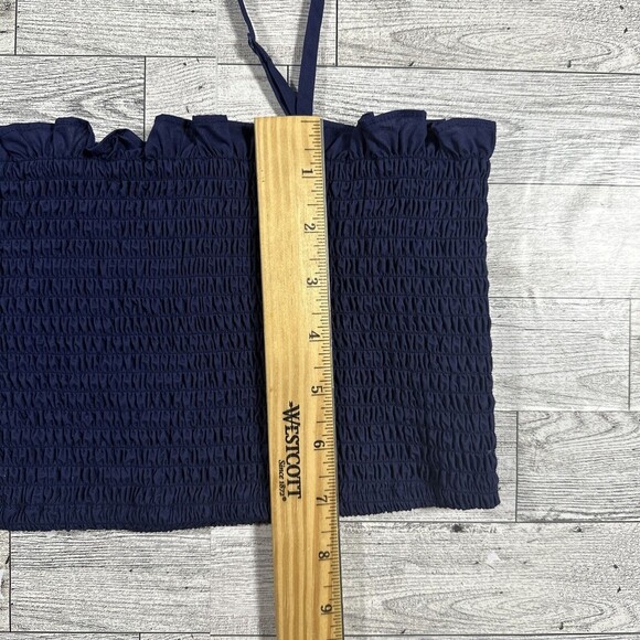 O.P.T. tops womens smocked crop tank top navy blue size large spaghetti straps - Picture 11 of 12